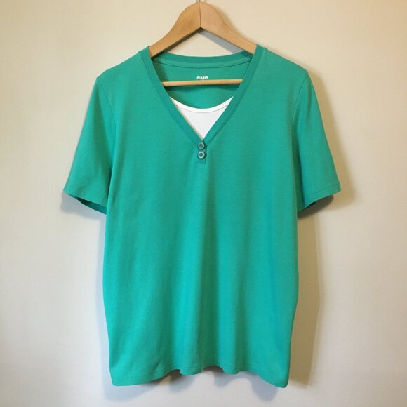 Vintage Turquoise Cotton Tee Sporty Bilayer Teet - Picture 1 of 14